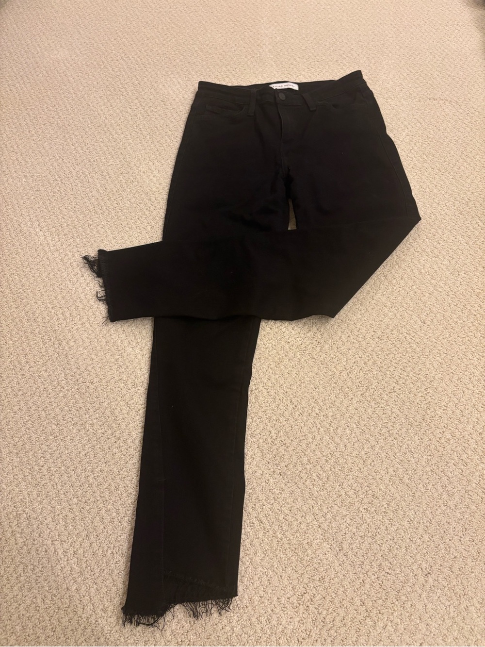 Flying Monkey Black Straight-Leg Jeans with Frayed Hem with side slit.